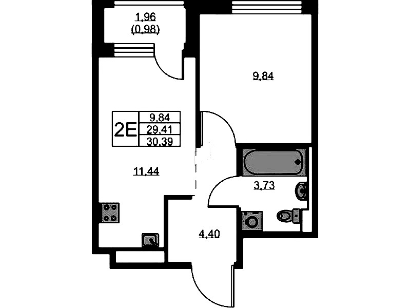 1-комнатная квартира 30.39 м², 5/9 эт., ЖК «GloraX Новоселье»